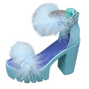 High Heeled Sandals with Fur Ankle Strap Decorations